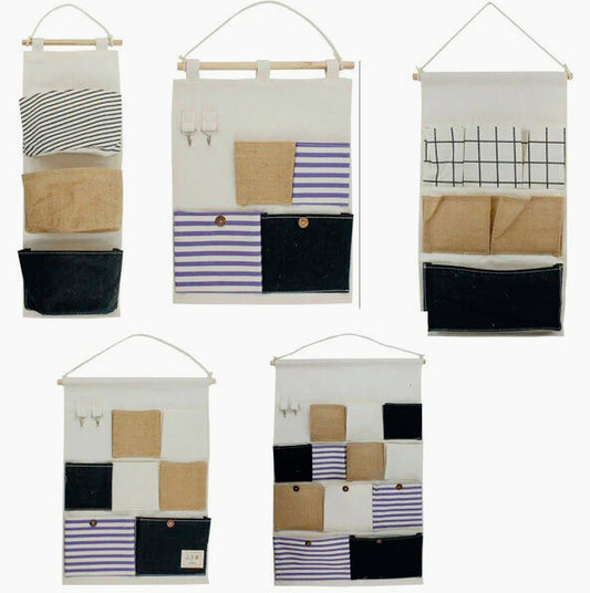 Porta oggetti da bagno in tessuto con tasche e gancio, vari modelli disponibili - ambraled
