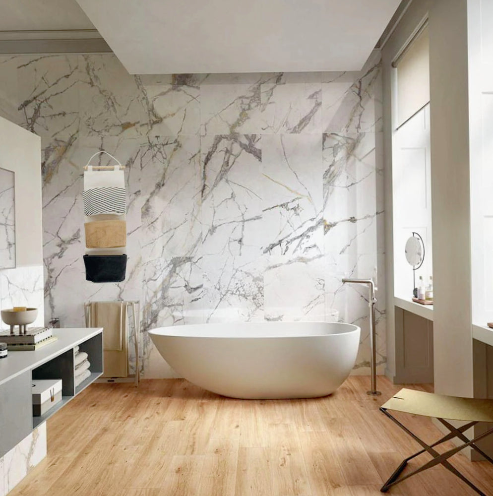 Porta oggetti da bagno in tessuto con tasche e gancio, vari modelli disponibili - ambraled