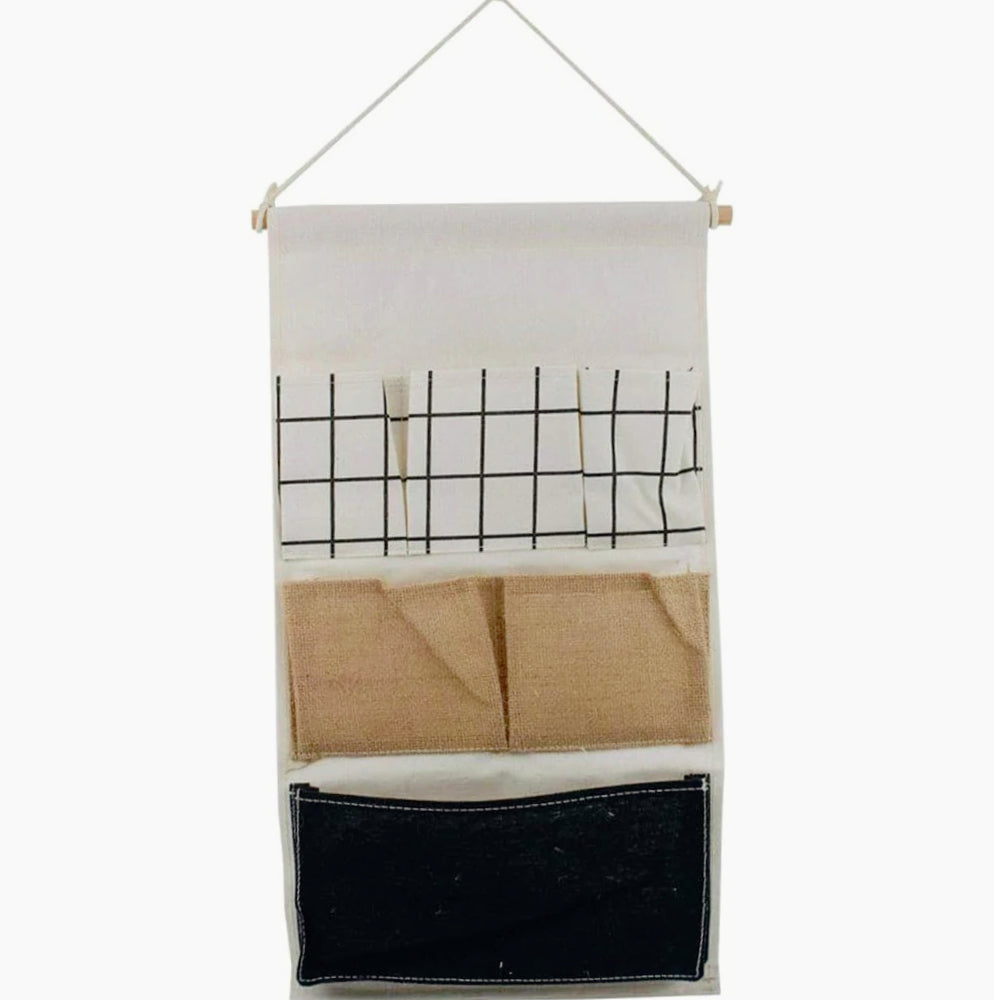 Porta oggetti da bagno in tessuto con tasche e gancio, vari modelli disponibili - ambraled