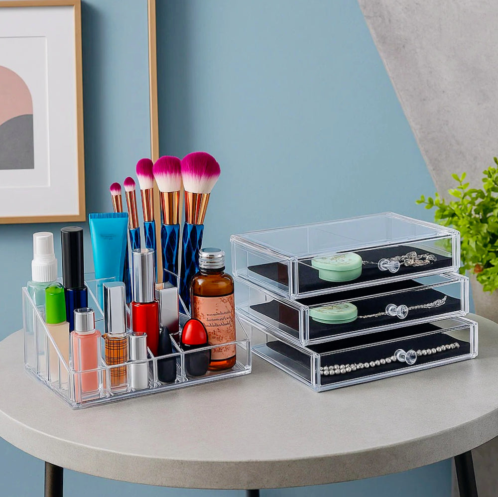 Organizer trucchi 16 scomparti + 4 cassetti – porta gioielli - ambraled