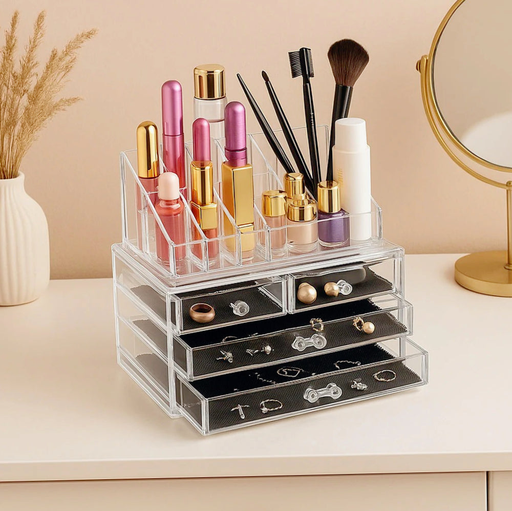 Organizer trucchi 16 scomparti + 4 cassetti – porta gioielli - ambraled