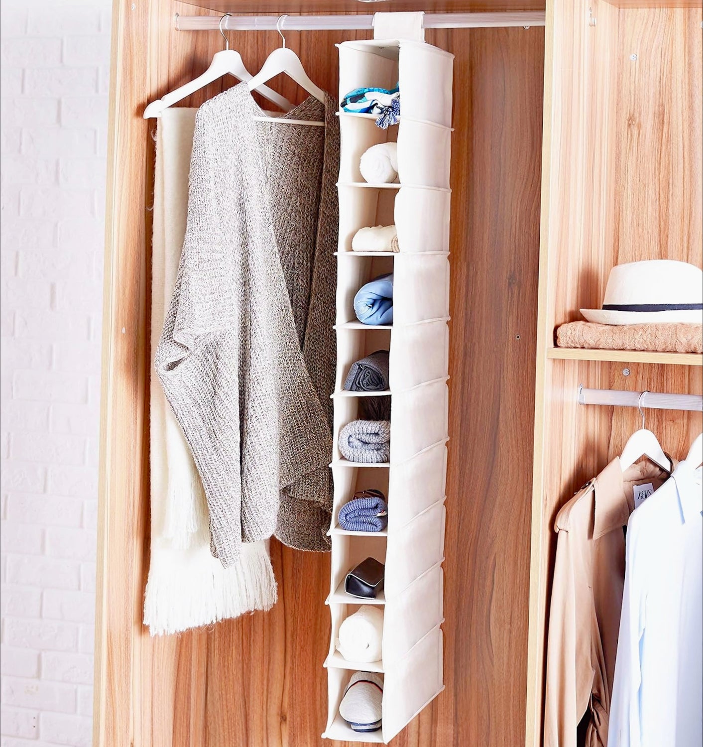 Organizer armadio 10 ripiani – beige tessuto richiudibile - ambraled