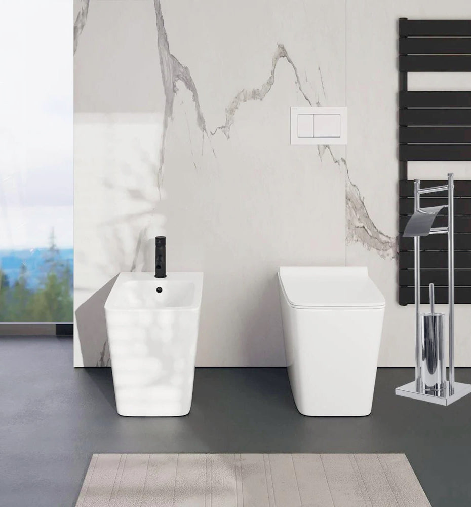 Piantana wc – porta rotolo e scopino base quadrata - ambraled