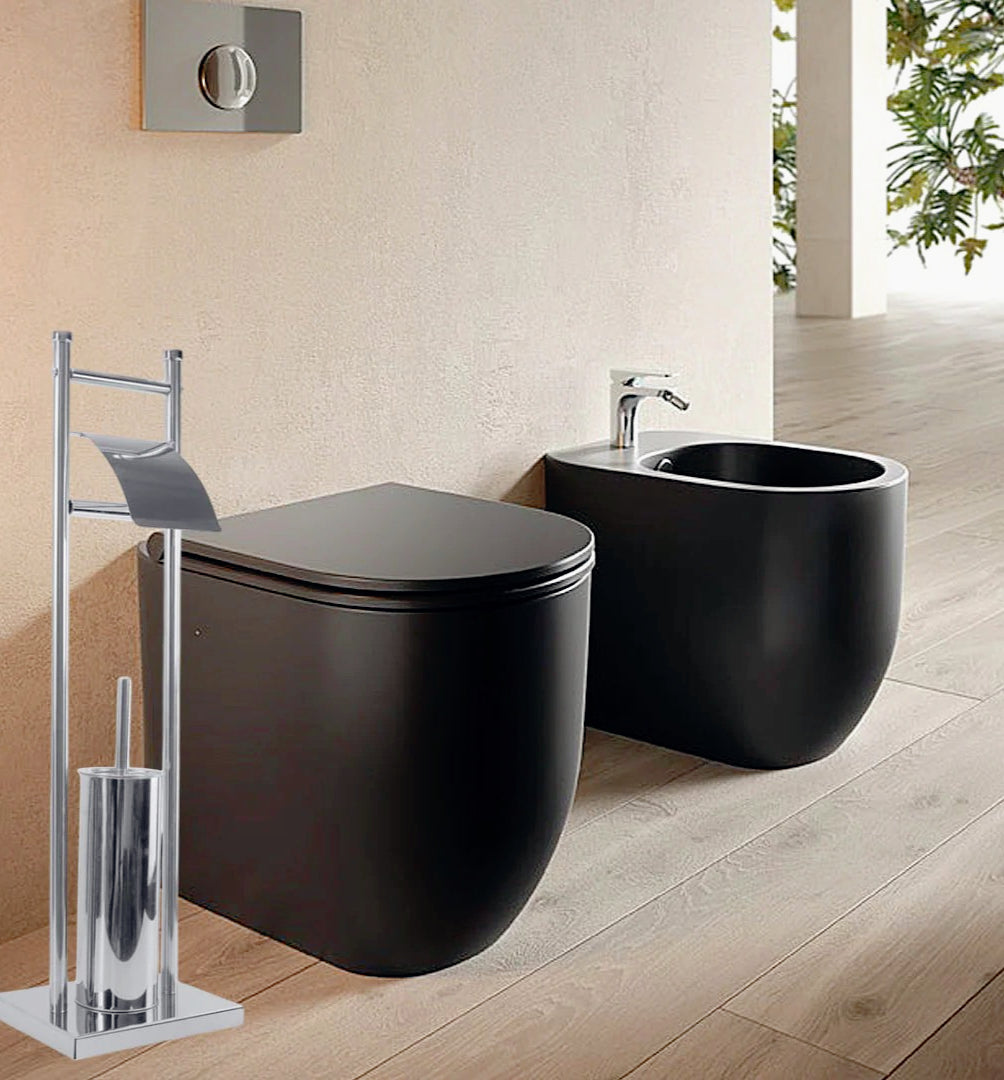 Piantana wc – porta rotolo e scopino base quadrata - ambraled