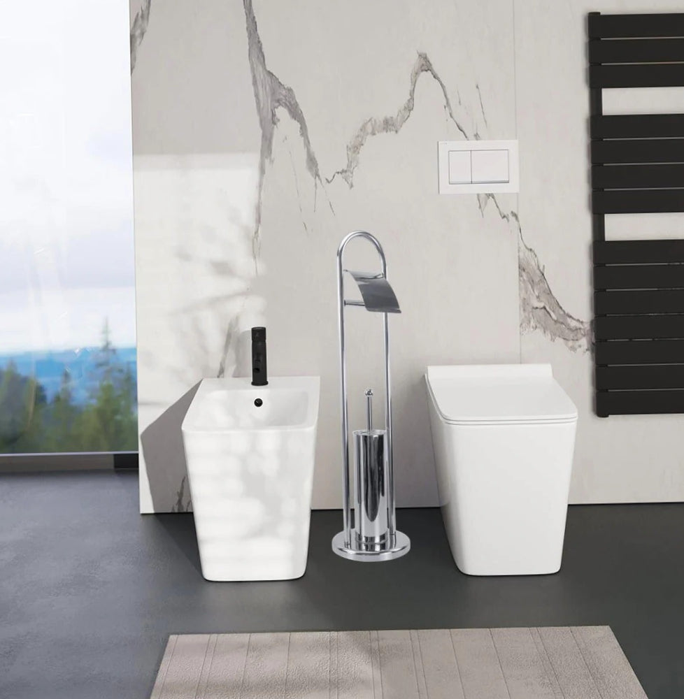 Piantana wc – porta rotolo e scopino in metallo - ambraled