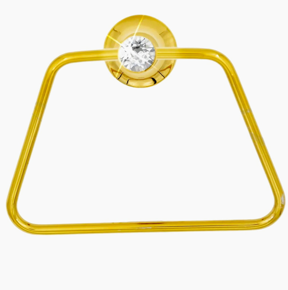 Porta asciugamani con anelli quadrati in acciaio dorato e punto luce - ambraled