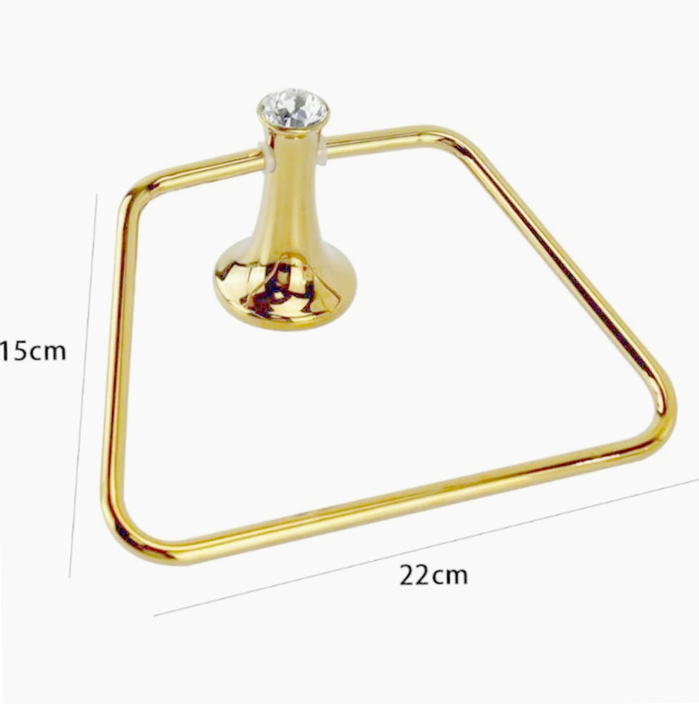 Porta asciugamani con anelli quadrati in acciaio dorato e punto luce - ambraled