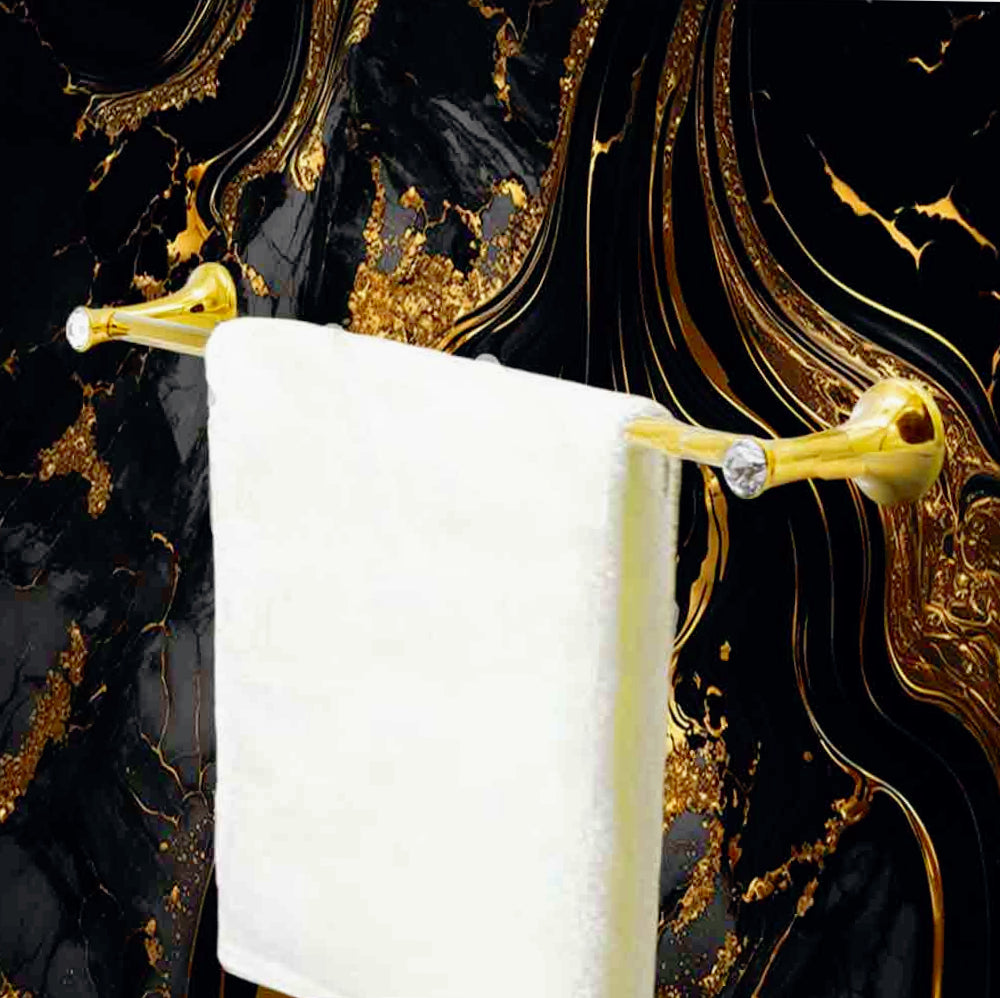 Porta asciugamani in acciaio dorato da 40 cm con punto luce e dettagli in cristallo - ambraled