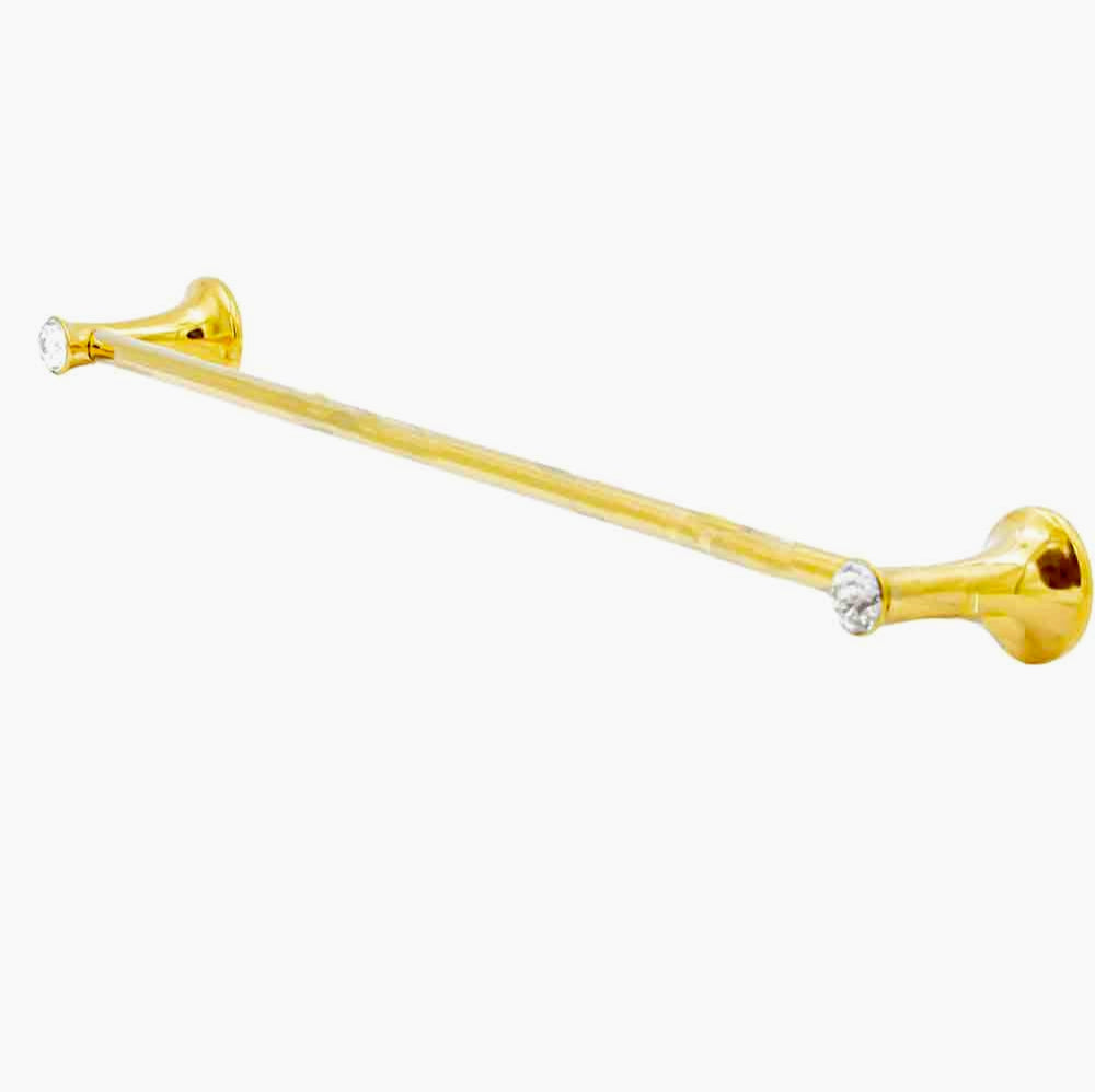 Porta asciugamani in acciaio dorato da 40 cm con punto luce e dettagli in cristallo - ambraled