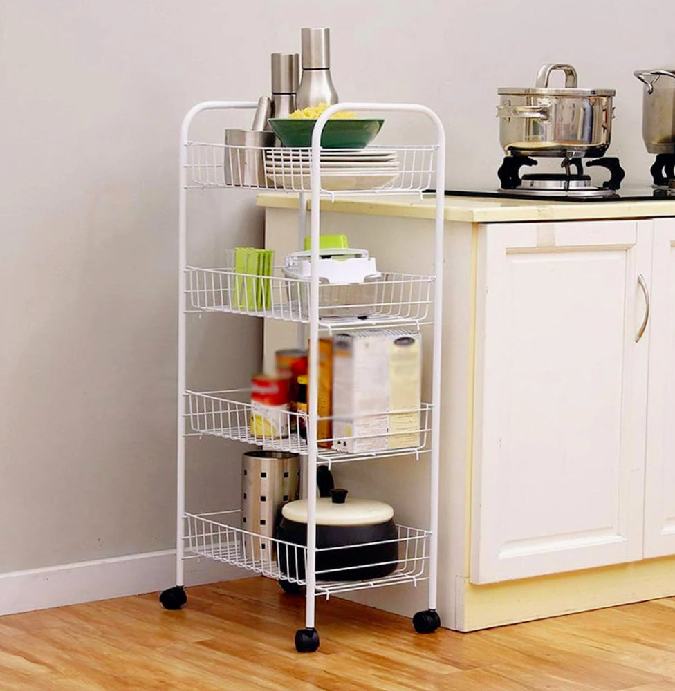 Carrello metallo da bagno 4 ripiani con ruote – portaoggetti - ambraled