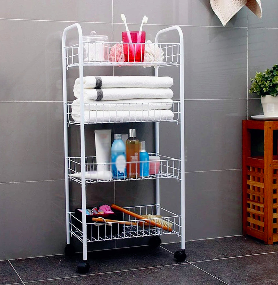 Carrello metallo da bagno 4 ripiani con ruote – portaoggetti - ambraled