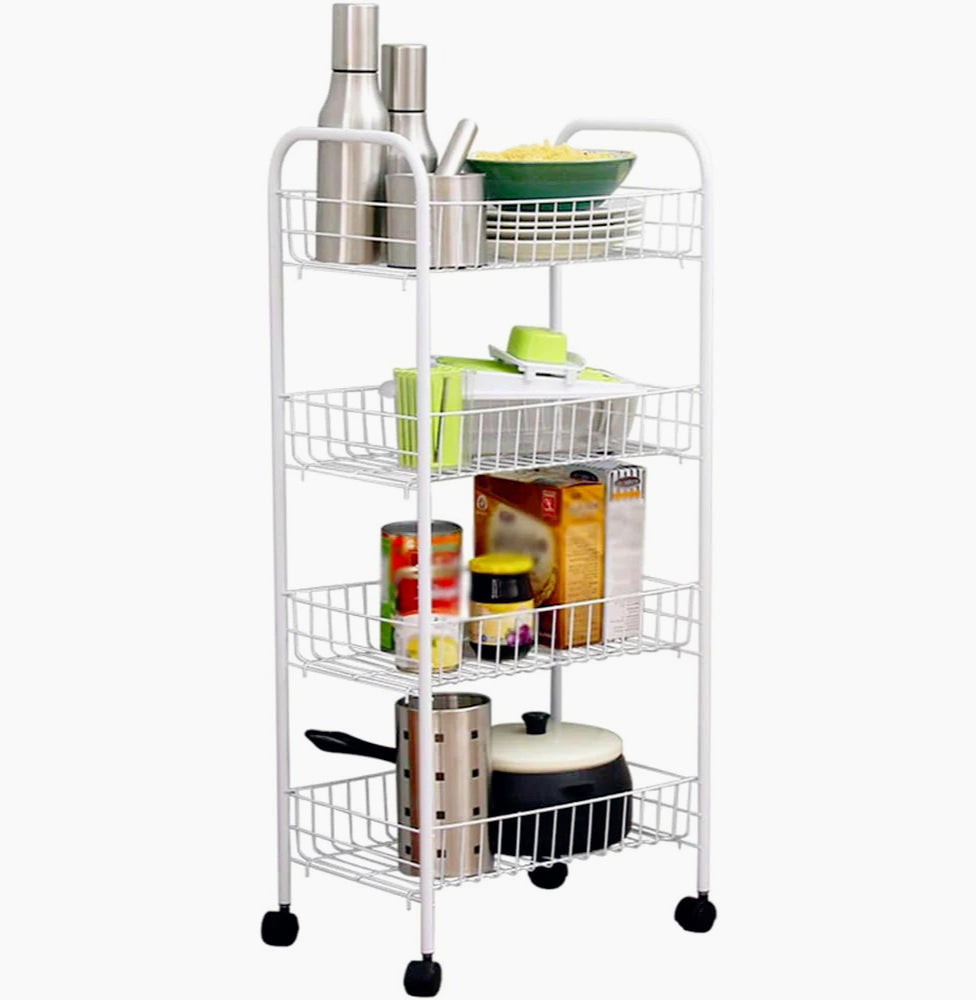 Carrello metallo da bagno 4 ripiani con ruote – portaoggetti - ambraled