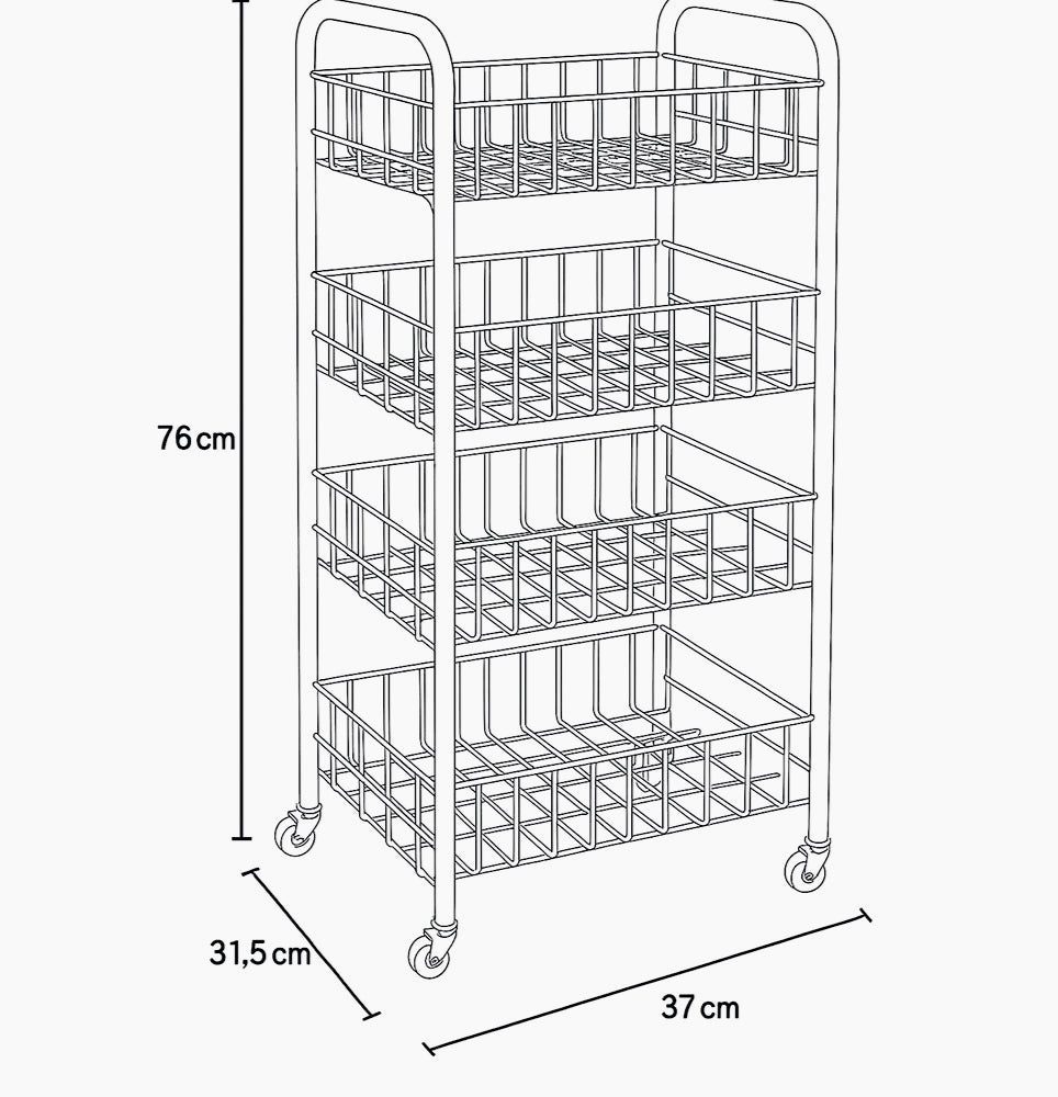 Carrello metallo da bagno 4 ripiani con ruote – portaoggetti - ambraled