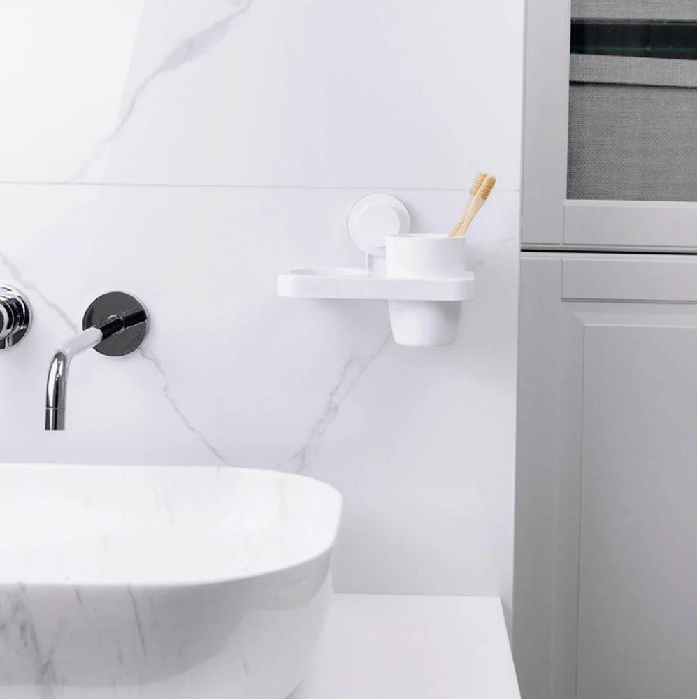 Porta phon a ventosa per bagno con porta bicchieri e supporto per spazzolini - ambraled