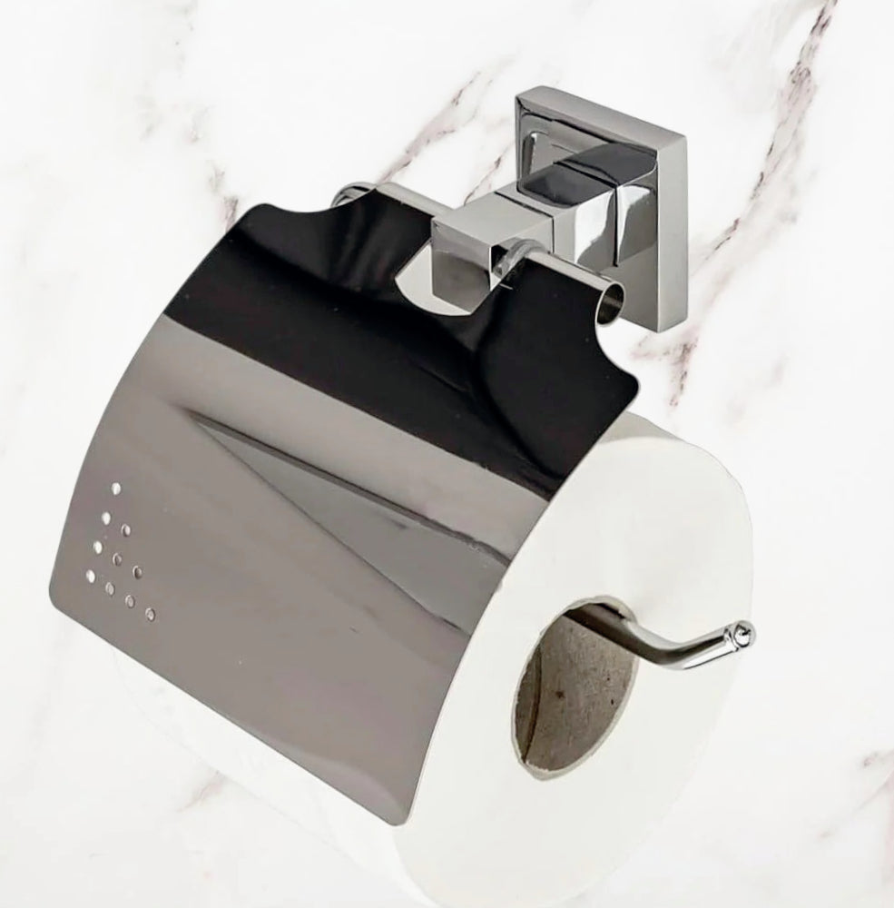 Porta rotolo carta igienica con coperchio basculante e fissaggio versatile - ambraled