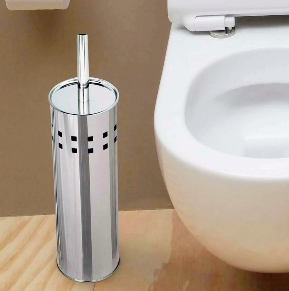 Portascopino cilindrico in acciaio satinato – Con scopino da bagno - ambraled