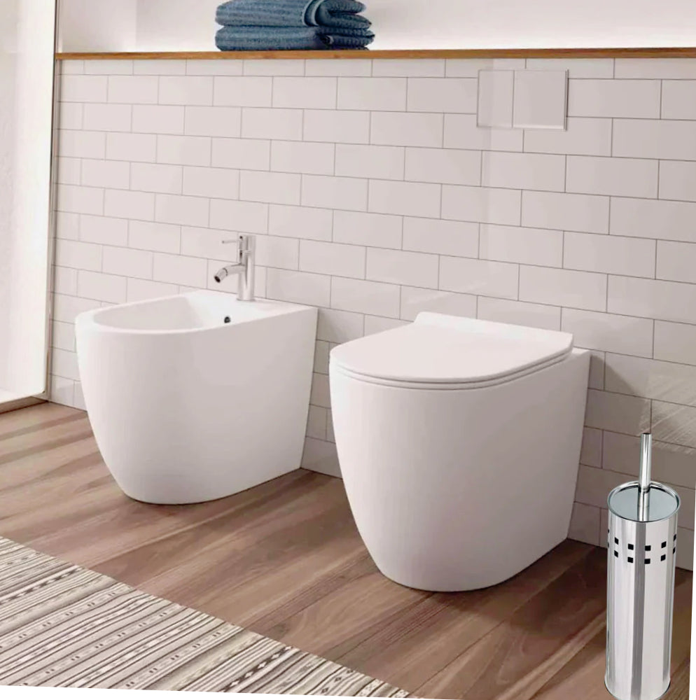 Portascopino cilindrico in acciaio satinato – Con scopino da bagno - ambraled
