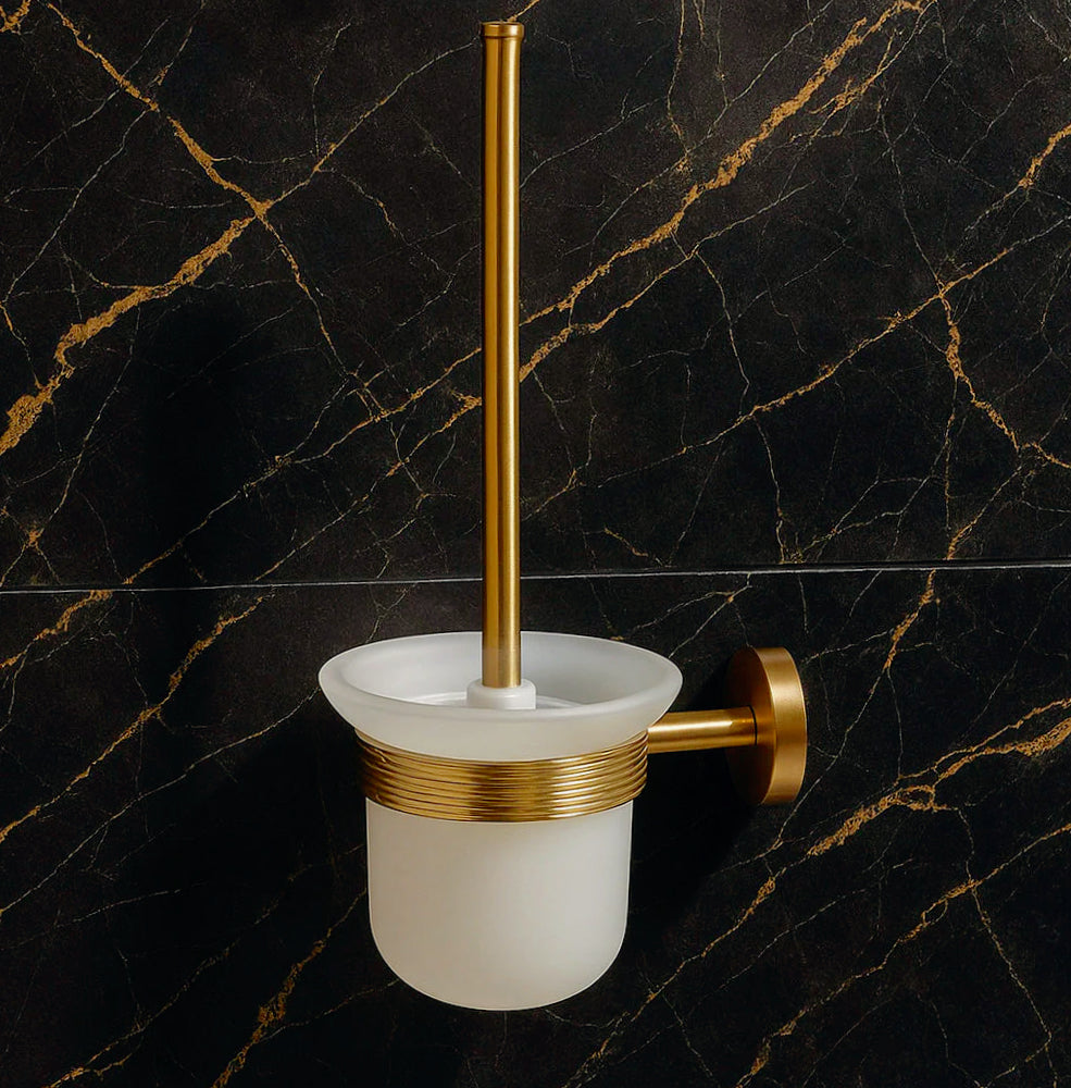 Portascopino in acciaio oro – Bicchiere vetro satinato modello Stella - ambraled