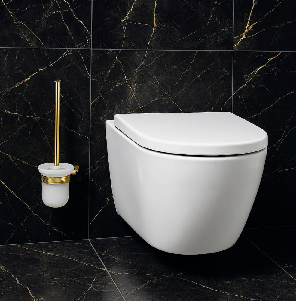Portascopino in acciaio oro – Bicchiere vetro satinato modello Stella - ambraled