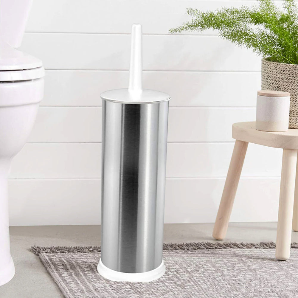 Portascopino in acciaio satinato con coperchio – Incluso scopino da bagno - ambraled