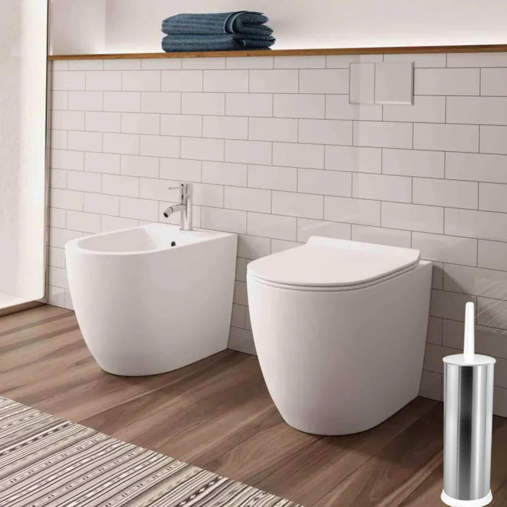 Portascopino in acciaio satinato con coperchio – Incluso scopino da bagno - ambraled