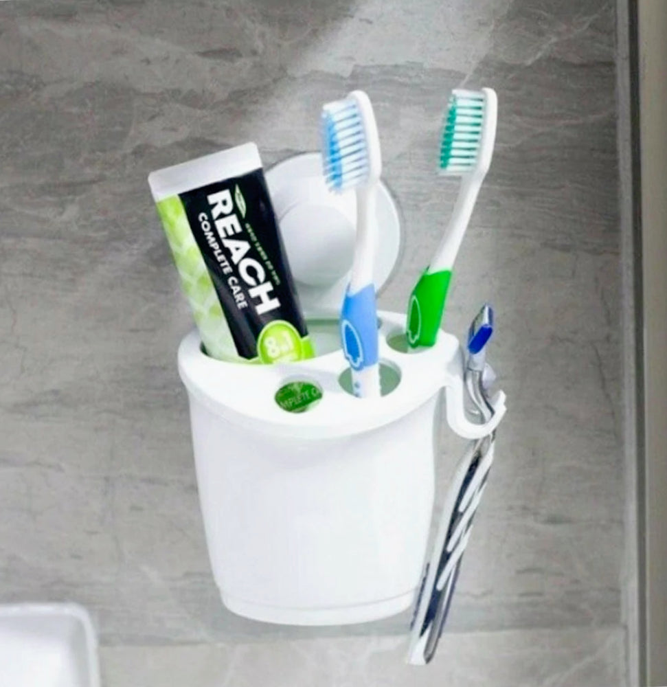 Portaspazzolini 4 posti – ventosa con 2 ganci in ABS - ambraled