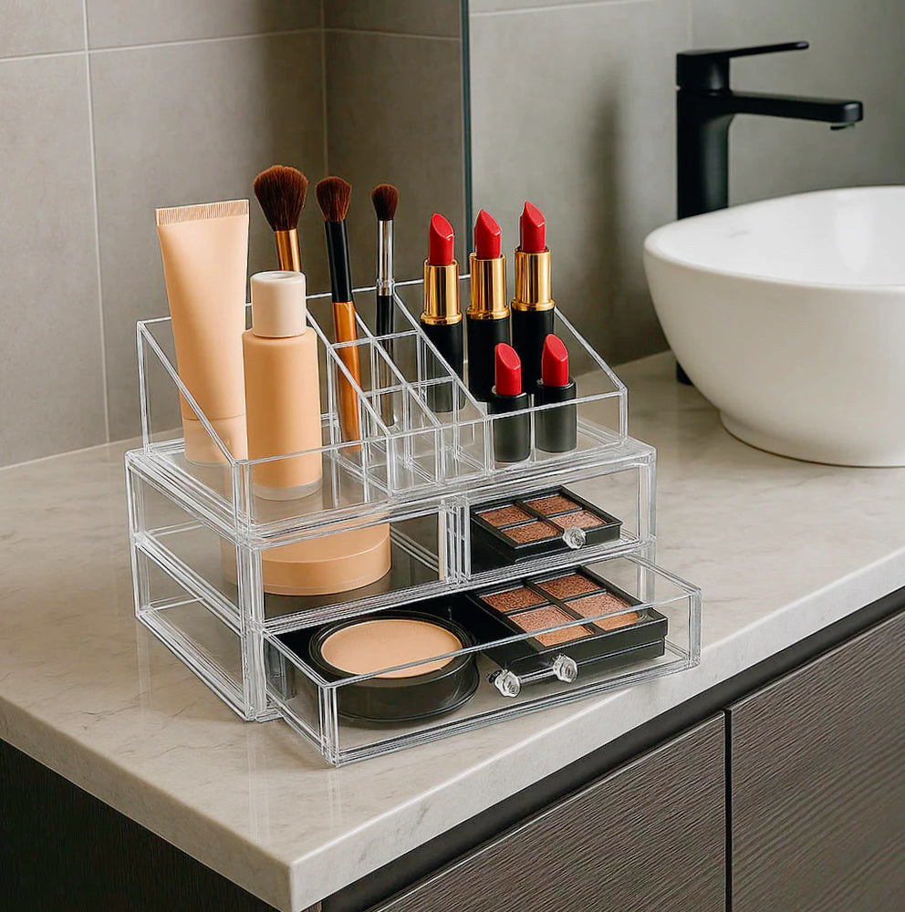 Organizer trucchi 16 scomparti – 2 cassetti piccoli + 1 grande - ambraled