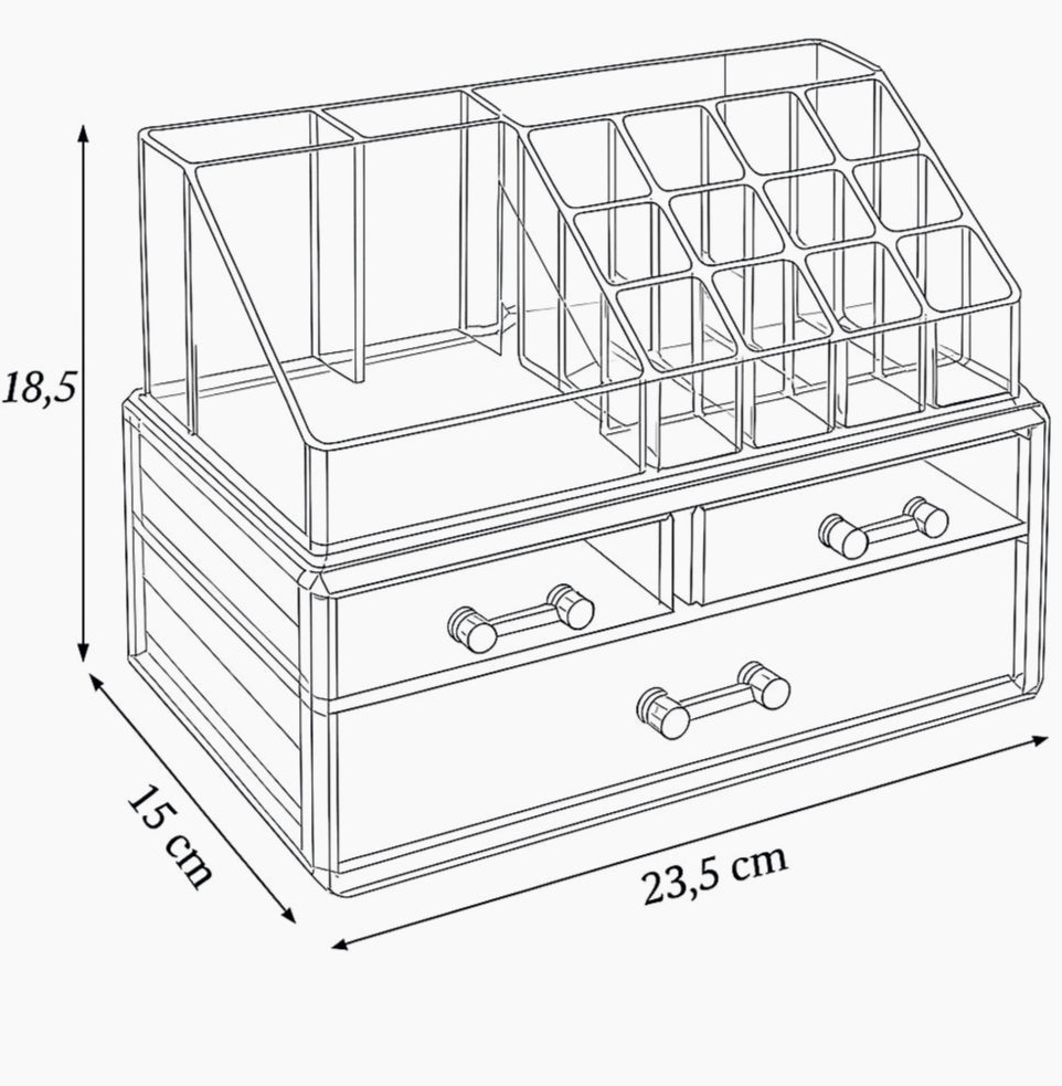 Organizer trucchi 16 scomparti – 2 cassetti piccoli + 1 grande - ambraled