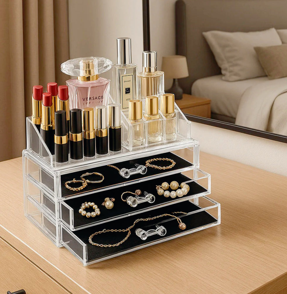 Organizer trucchi 16 scomparti + 3 cassetti – porta gioielli - ambraled