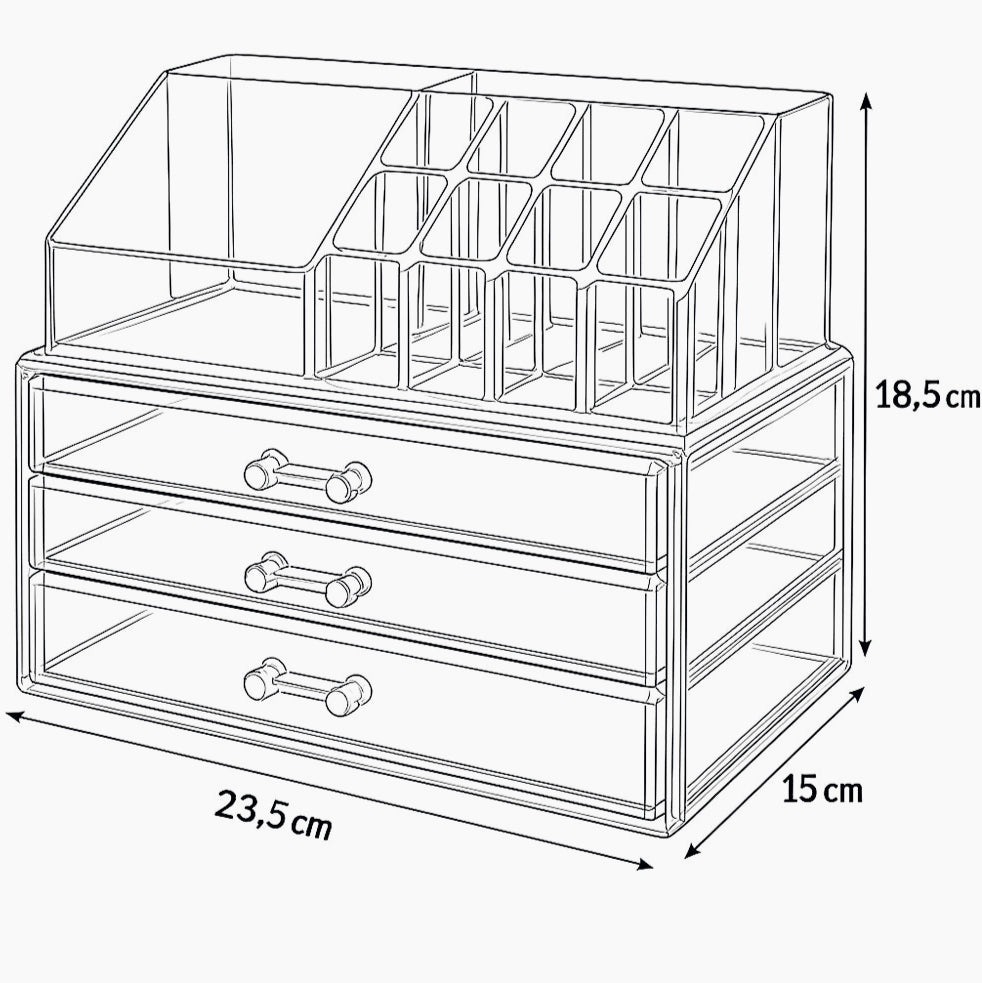 Organizer trucchi 16 scomparti + 3 cassetti – porta gioielli - ambraled