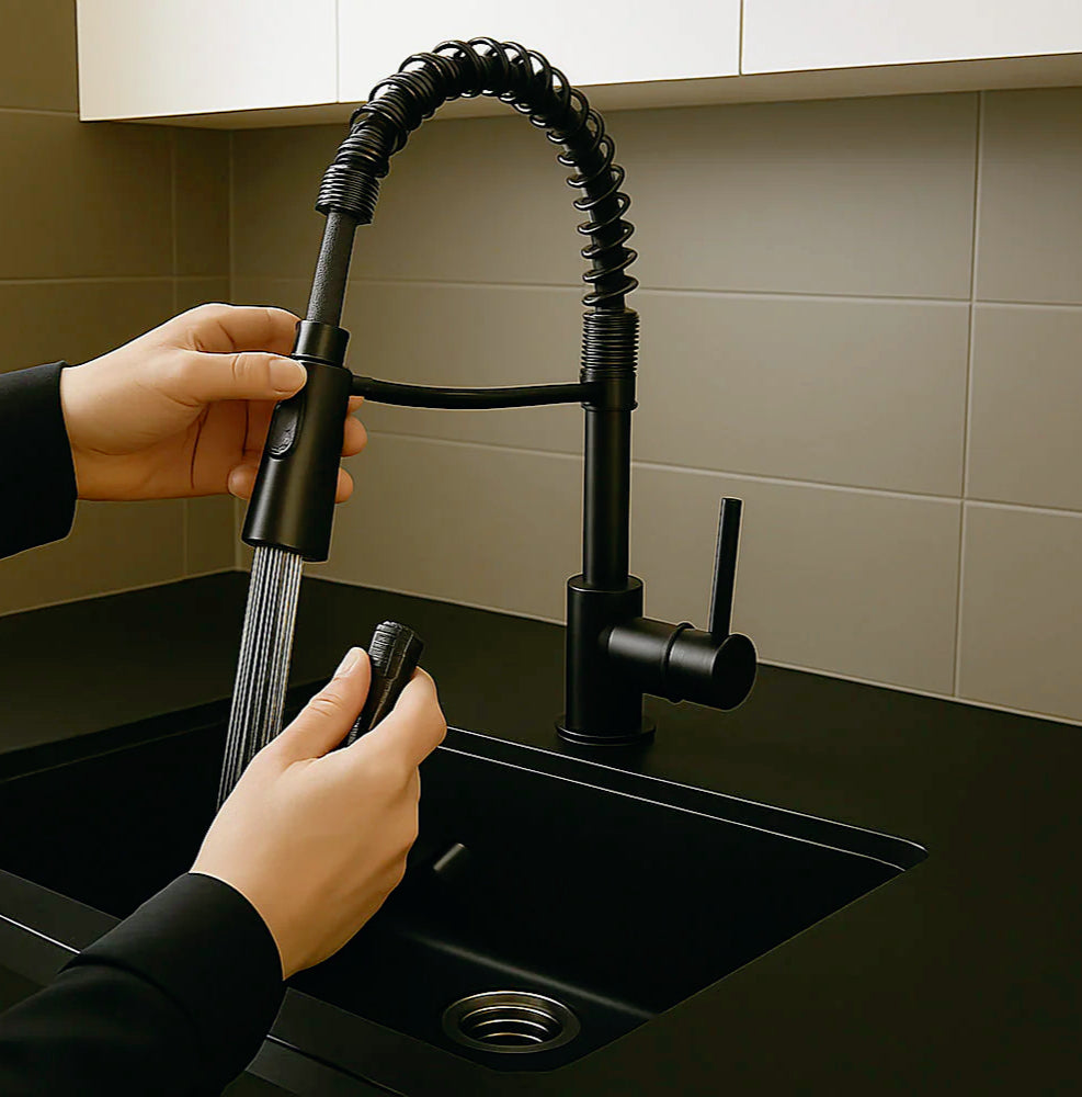 Rubinetto per cucina a canna alta con 2 getti d'acqua orientabile - design pratico e versatile