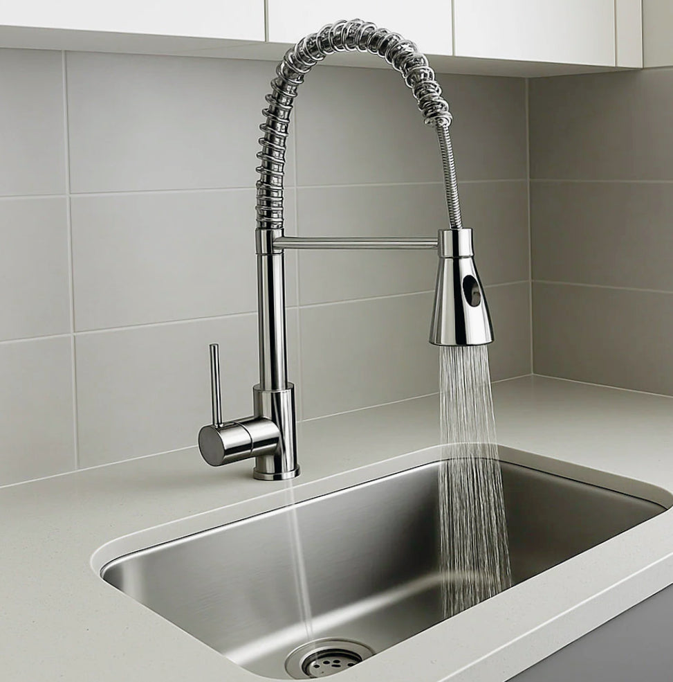 Rubinetto per cucina a canna alta con 2 getti d'acqua orientabile - design pratico e versatile