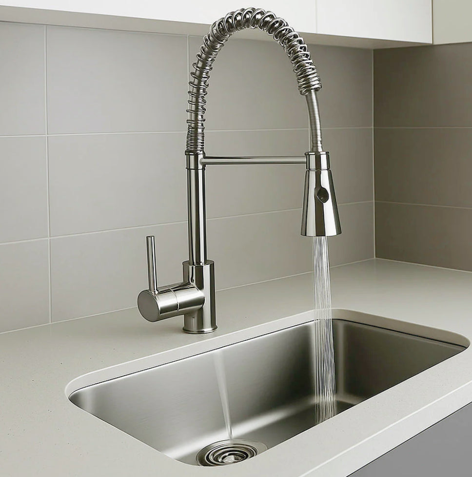 Rubinetto per cucina a canna alta con 2 getti d'acqua orientabile - design pratico e versatile