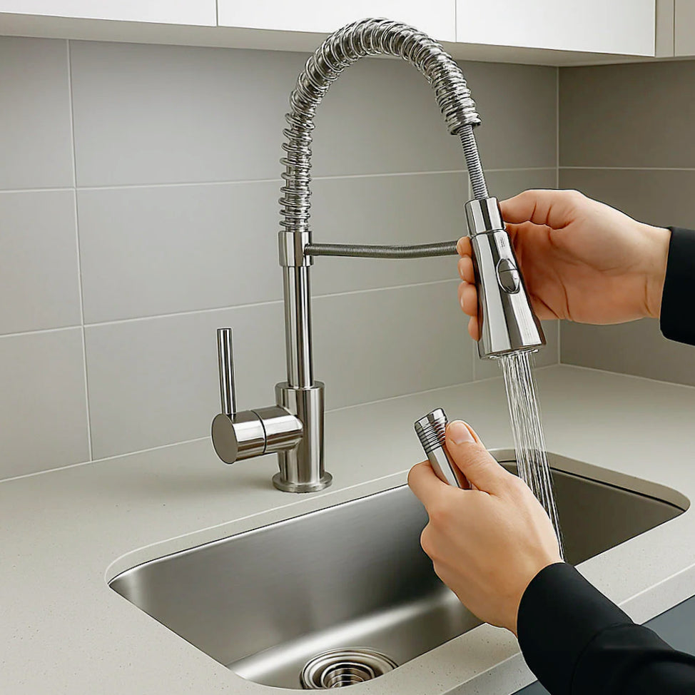 Rubinetto per cucina a canna alta con 2 getti d'acqua orientabile - design pratico e versatile