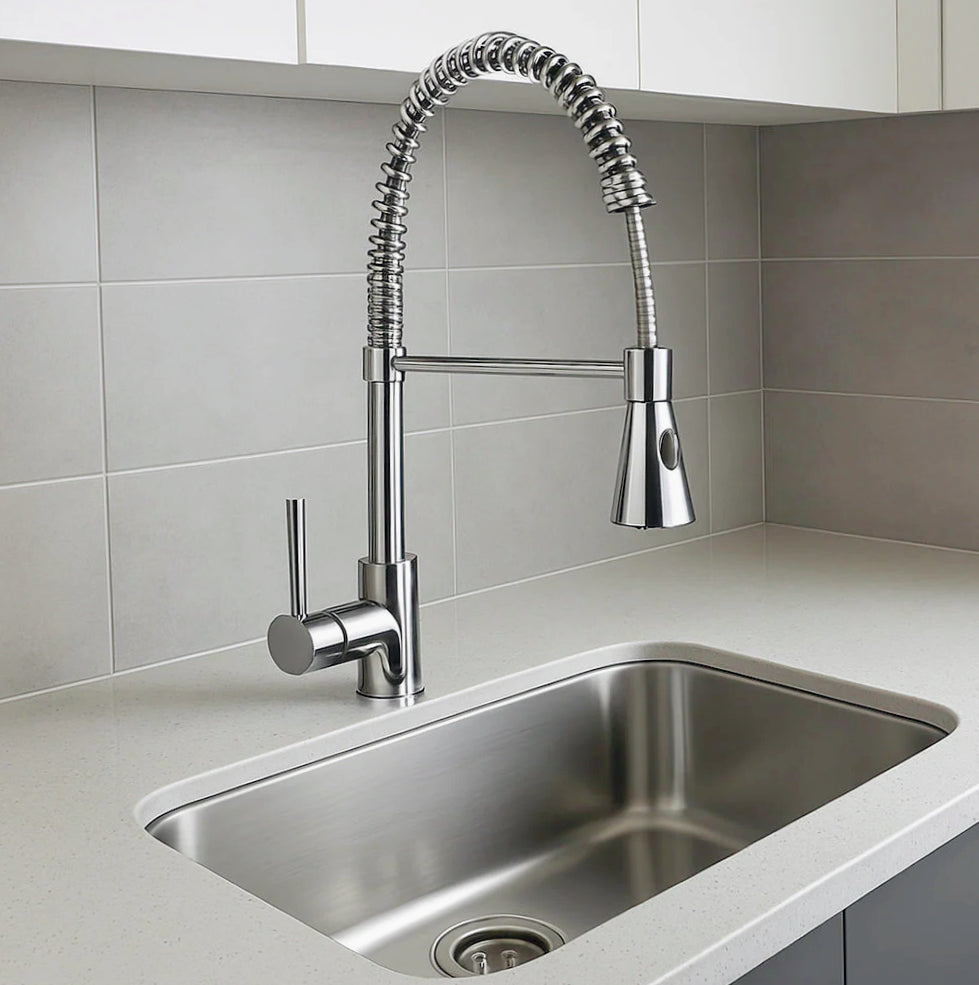 Rubinetto per cucina a canna alta con 2 getti d'acqua orientabile - design pratico e versatile
