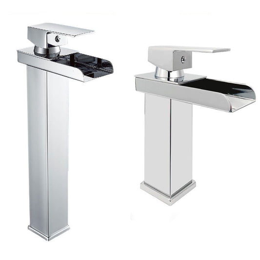 Miscelatore lavabo bagno silver canna alta o bassa modello Cascata - ambraled