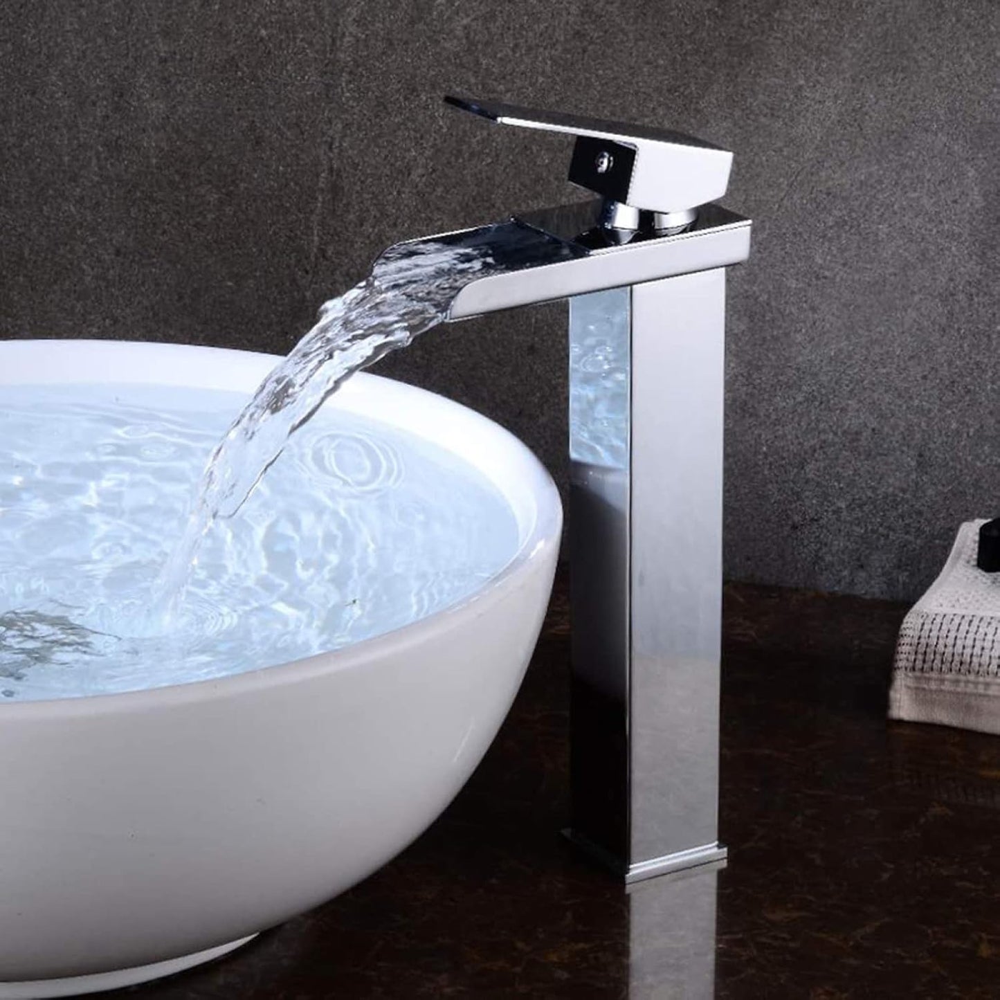 Miscelatore lavabo bagno silver canna alta o bassa modello Cascata - ambraled
