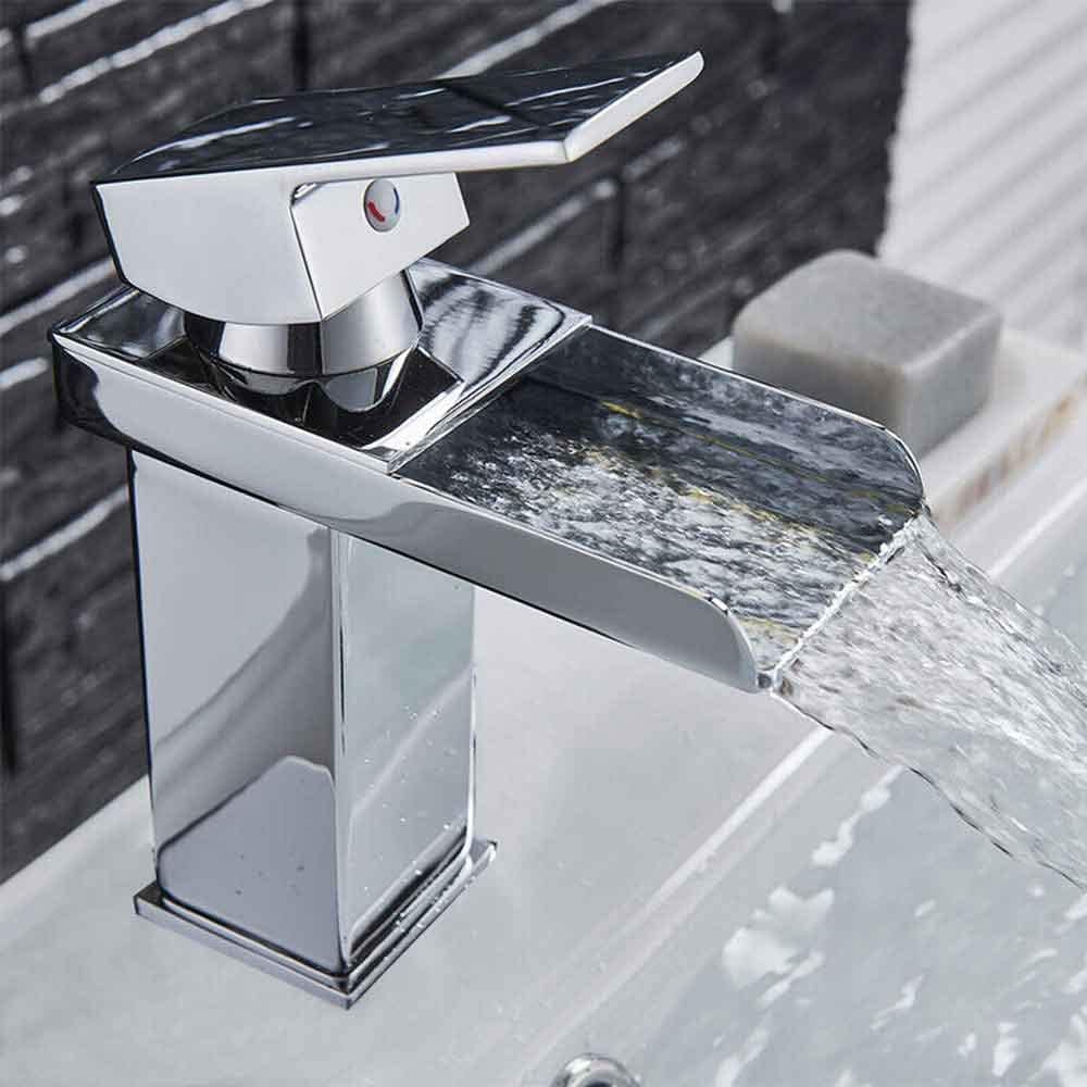Miscelatore lavabo bagno silver canna alta o bassa modello Cascata - ambraled