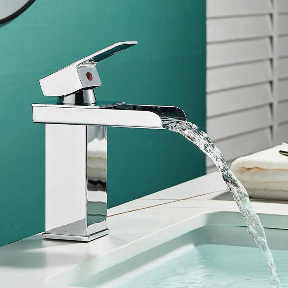 Miscelatore lavabo bagno silver canna alta o bassa modello Cascata - ambraled