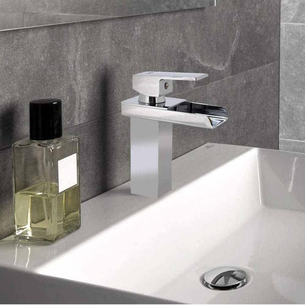 Miscelatore lavabo bagno silver canna alta o bassa modello Cascata - ambraled