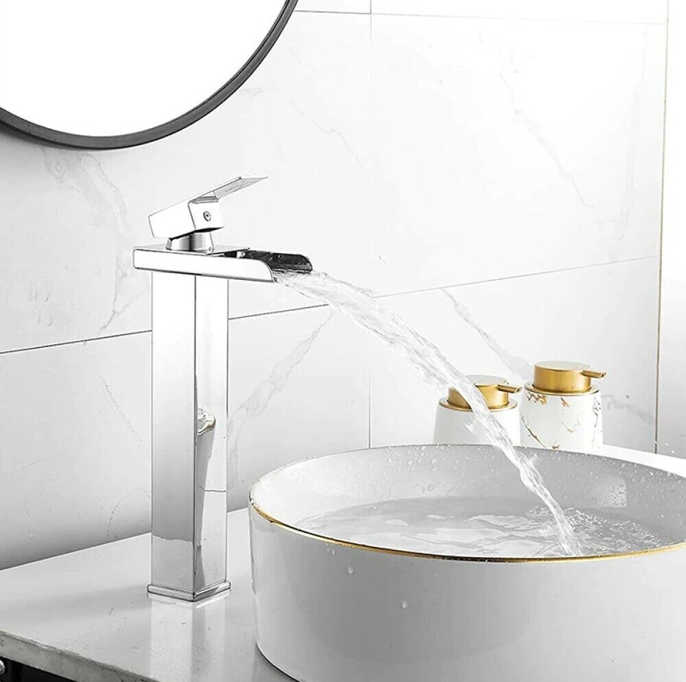 Miscelatore lavabo bagno silver canna alta o bassa modello Cascata - ambraled