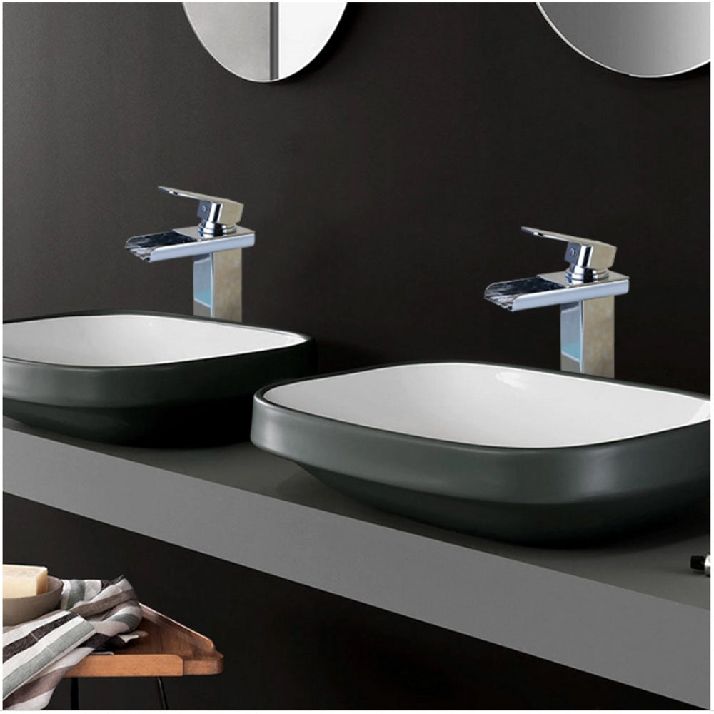 Miscelatore lavabo bagno silver canna alta o bassa modello Cascata - ambraled