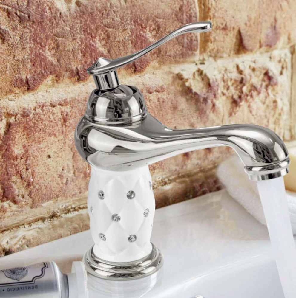 Rubinetto lavabo modello Diamante con brillantini argento - elegante e sofisticato