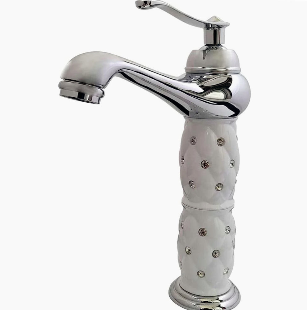 Rubinetto lavabo modello Diamante con brillantini argento - elegante e sofisticato