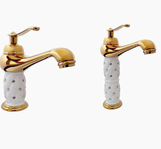 Rubinetto lavabo modello Diamante con brillantini oro - elegante e glamour