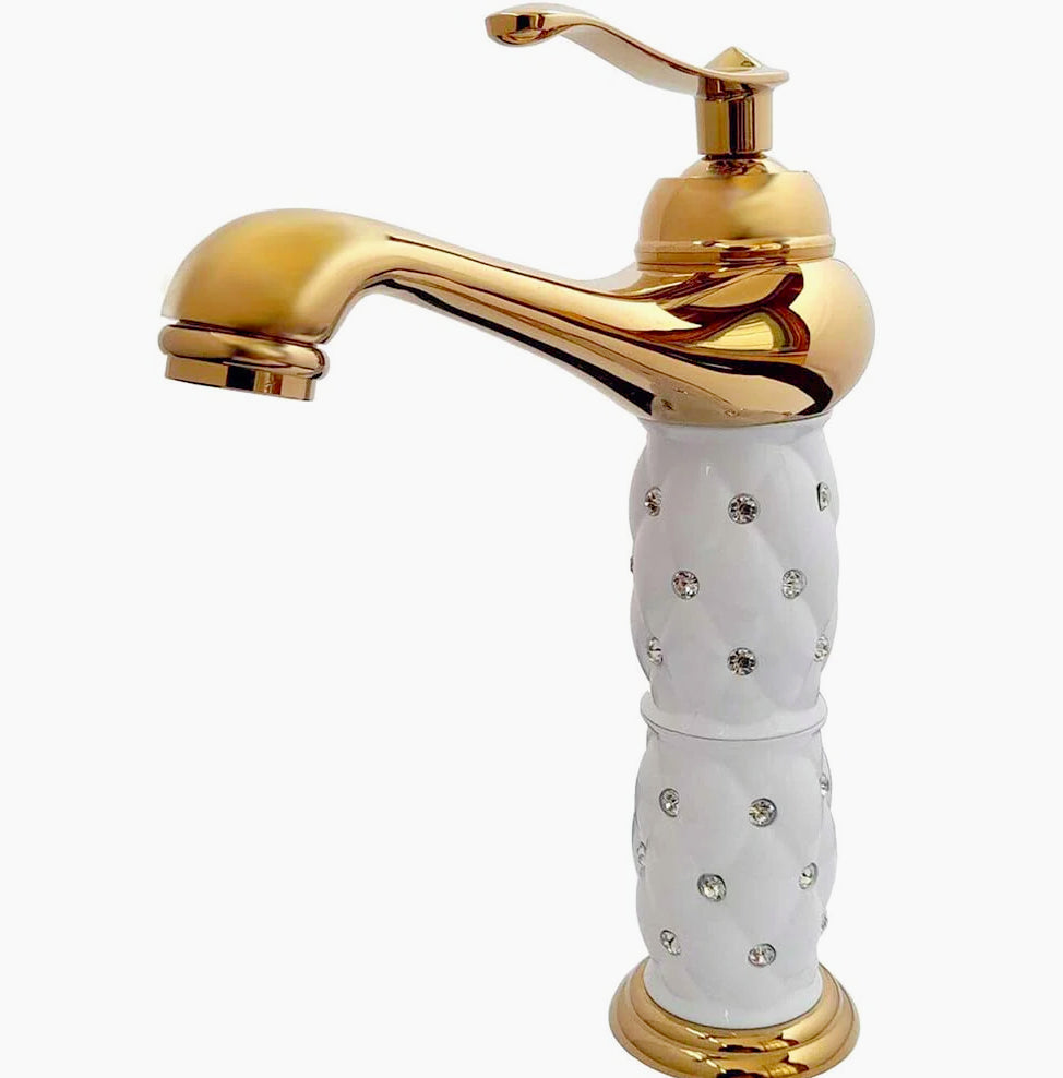 Rubinetto lavabo modello Diamante con brillantini oro - elegante e glamour
