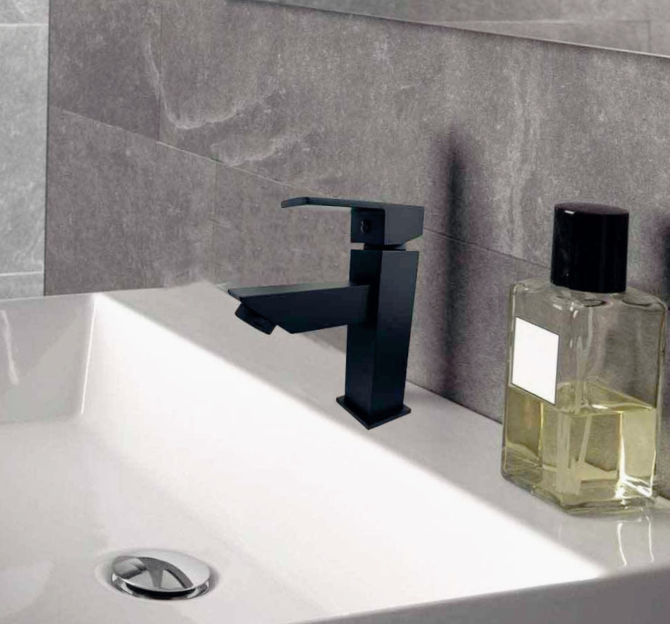 Rubinetto lavabo bagno modello Firenze, quadrato nero opaco - elegante e moderno