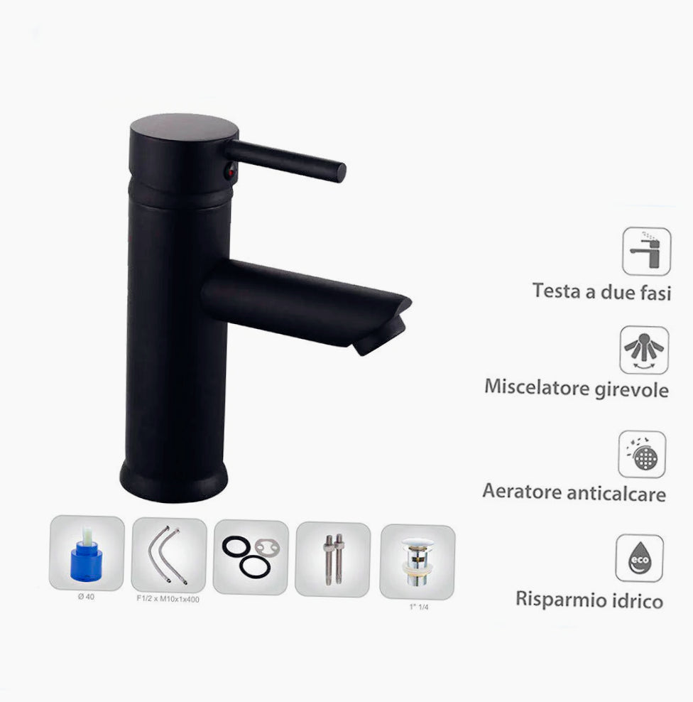 Rubinetto lavabo modello Ray Black canna bassa nero opaco - sofisticato e resistente