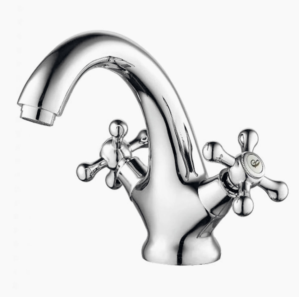 Rubinetto lavabo modello Roma, due manopole miscelatore - classico e funzionale