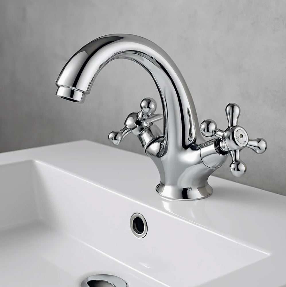 Rubinetto lavabo modello Roma, due manopole miscelatore - classico e funzionale
